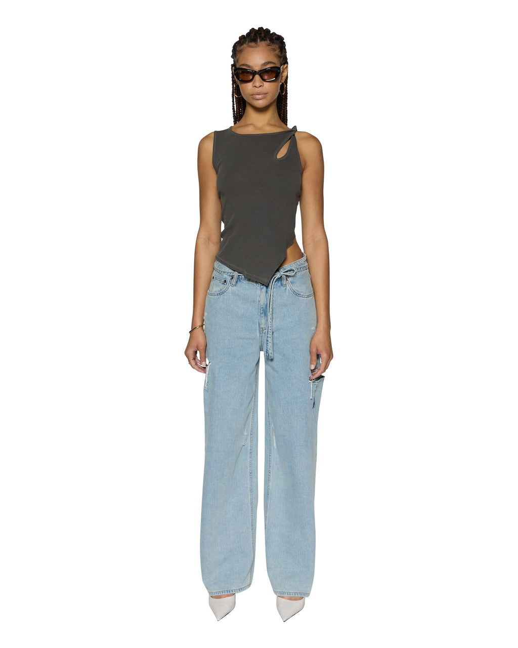 Womens Baggy Jean Rollin Kut Out Baggy Denim Jeans - Denim