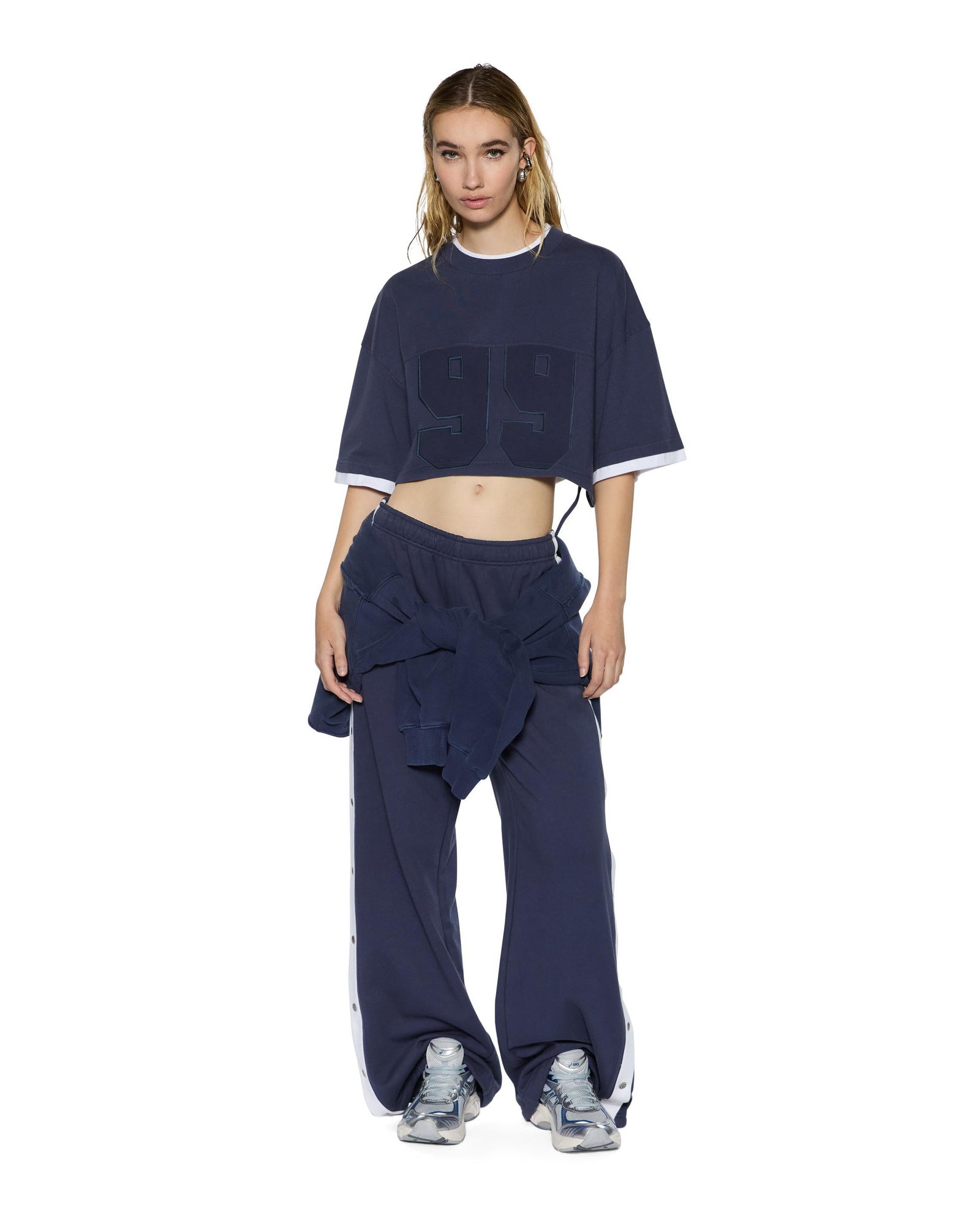 WOMENS 99 BOYFRIEND CROPPED SS TEE INK BLUE OVERSIZED TEES