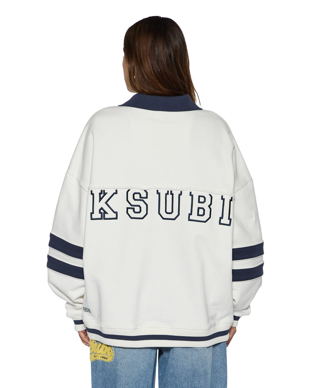 WOMENS 99 BOYFRIEND POLO SWEATSHIRT VINTAGE WHITE FLEECE