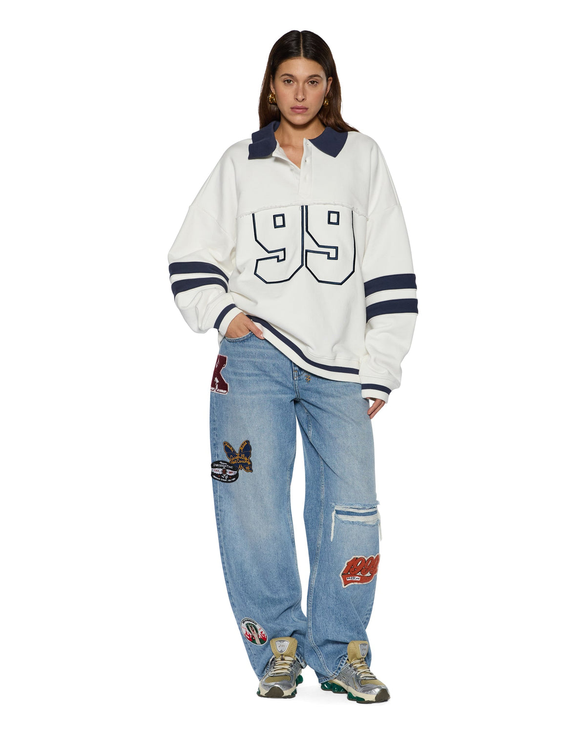 99 BOYFRIEND POLO SWEATSHIRT VINTAGE WHITE