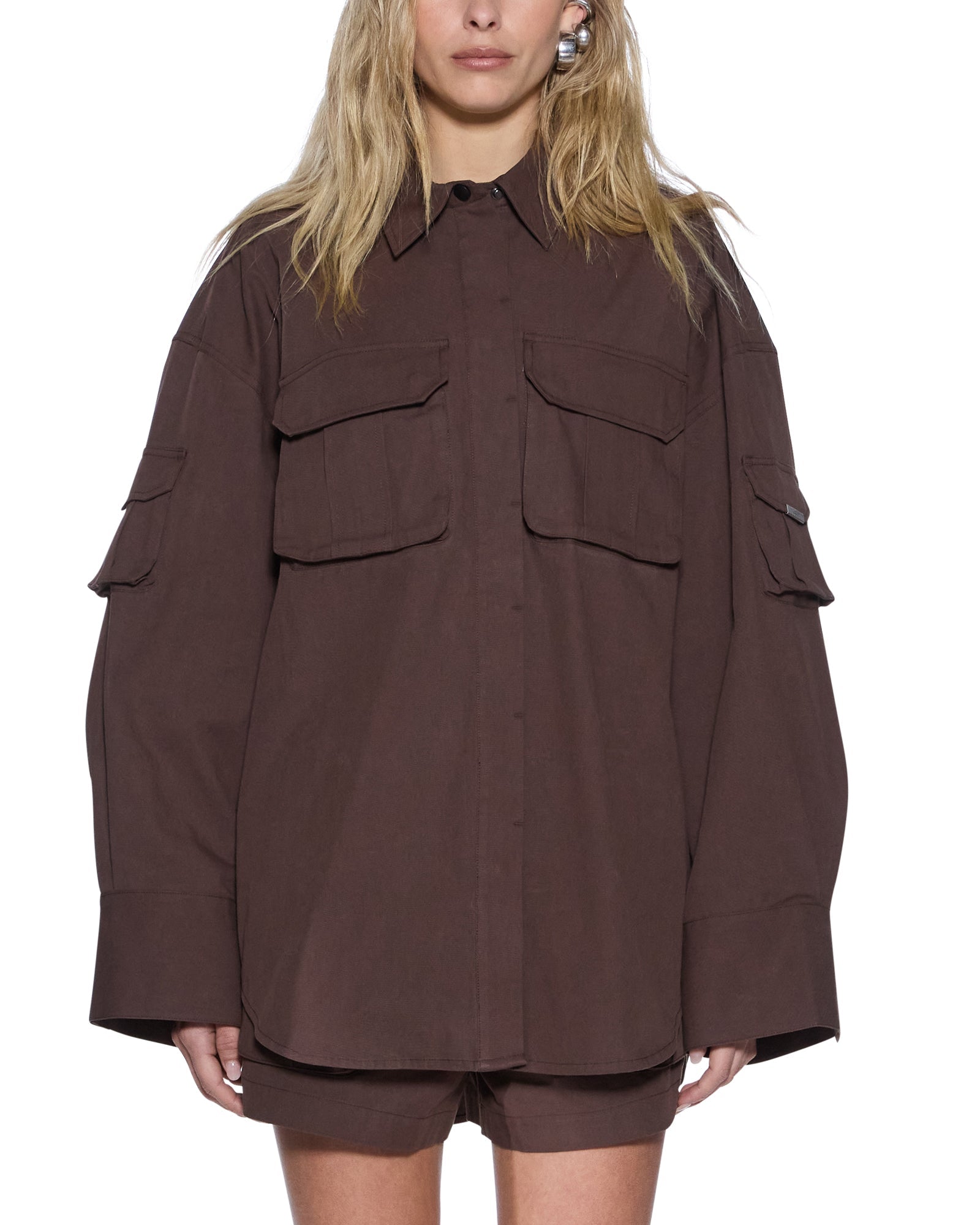 WOMENS  ASTRA LS CARGO SHIRT CHOCOLATE OVERSIZED SHIRTS