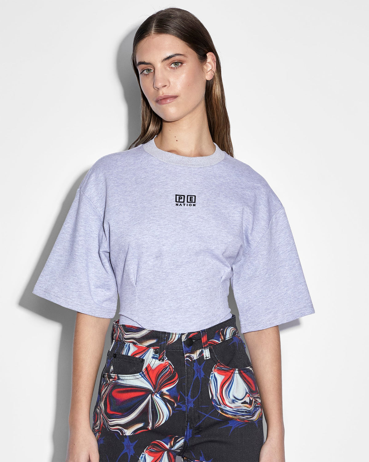 Womens Ksubi X P.e Nation Bodysuit Grey Marle Oversized Fashion Tops - Grey