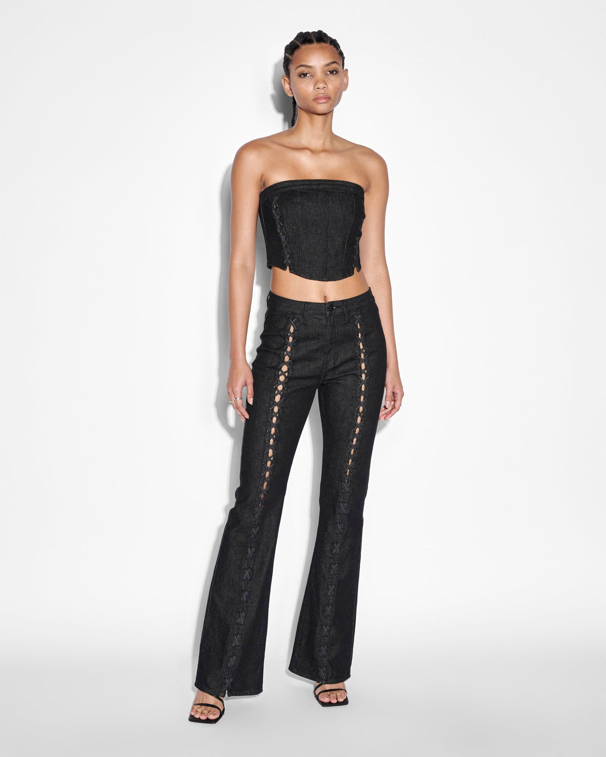Womens Soho Ebony Laced Flare Denim Jeans - Black