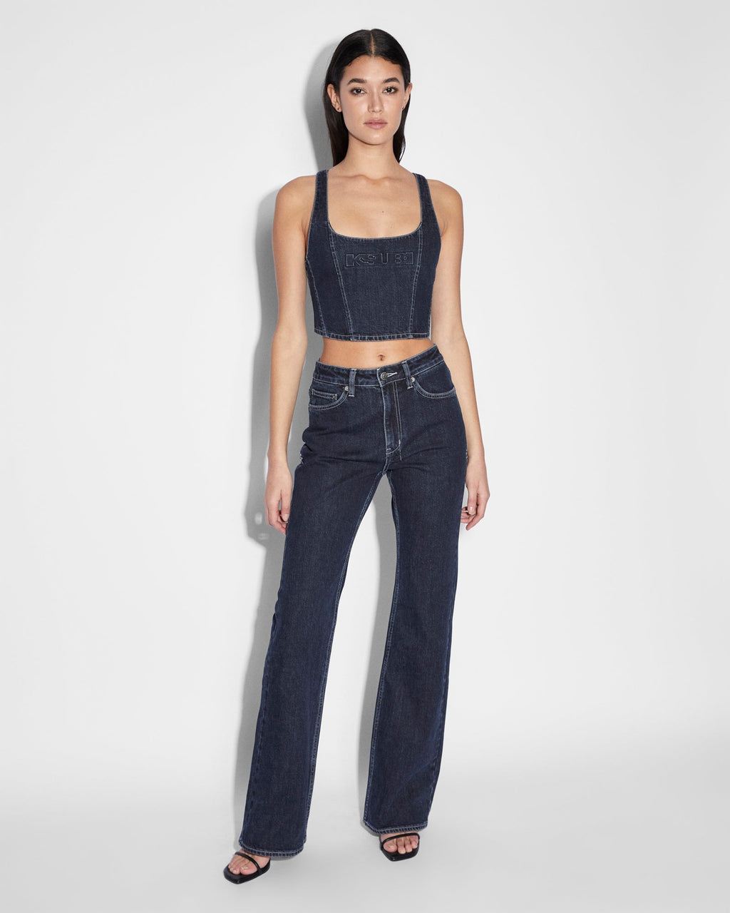 Womens Bustier Top Obscura Fitted Fashion Tops - Denim