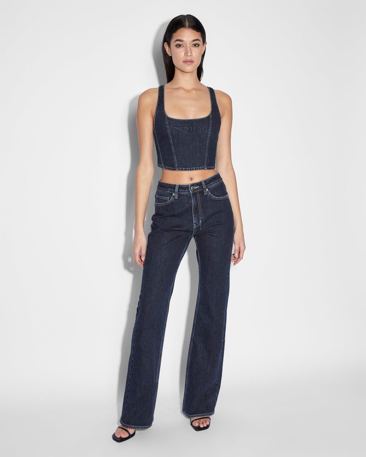 Womens Bustier Top Obscura Fitted Fashion Tops - Denim