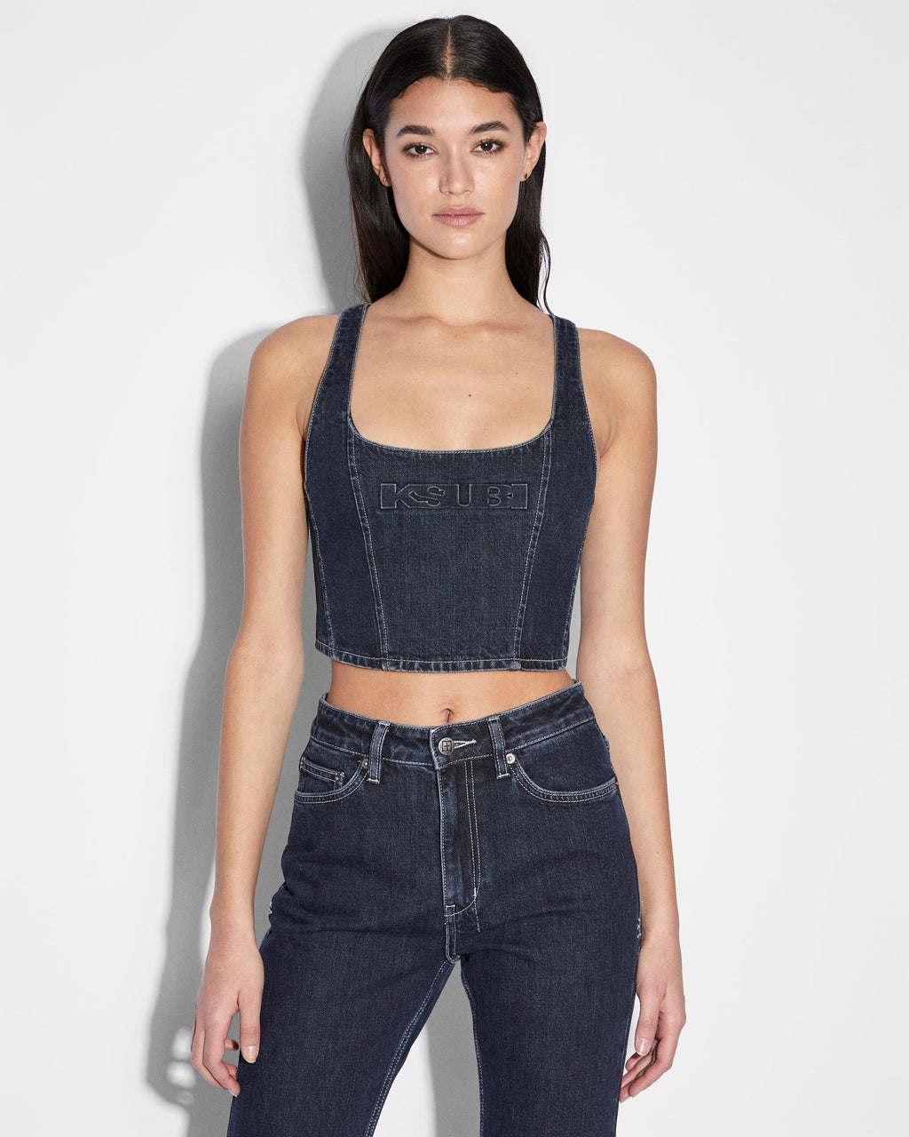 Womens Bustier Top Obscura Fitted Fashion Tops - Denim