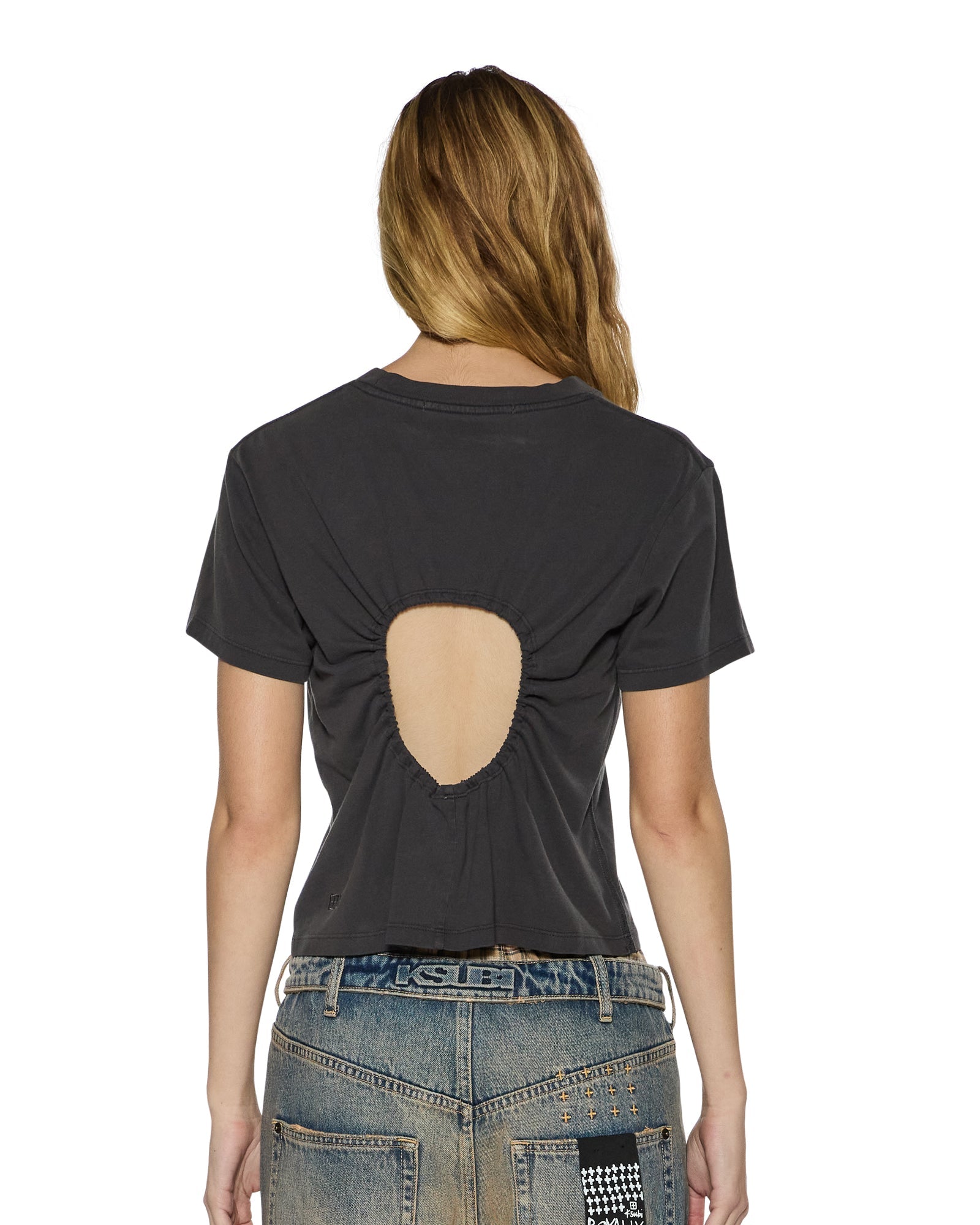 WOMENS FUNNY BUNNY SHRUNKEN SS TEE WASHED BLACK FITTED TEES