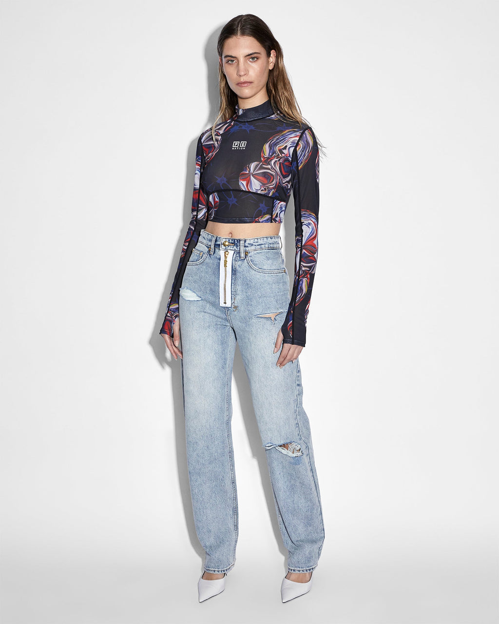 Womens Ksubi X P.e Nation Playback Zipped N Ripped Straight Denim Jeans - Denim