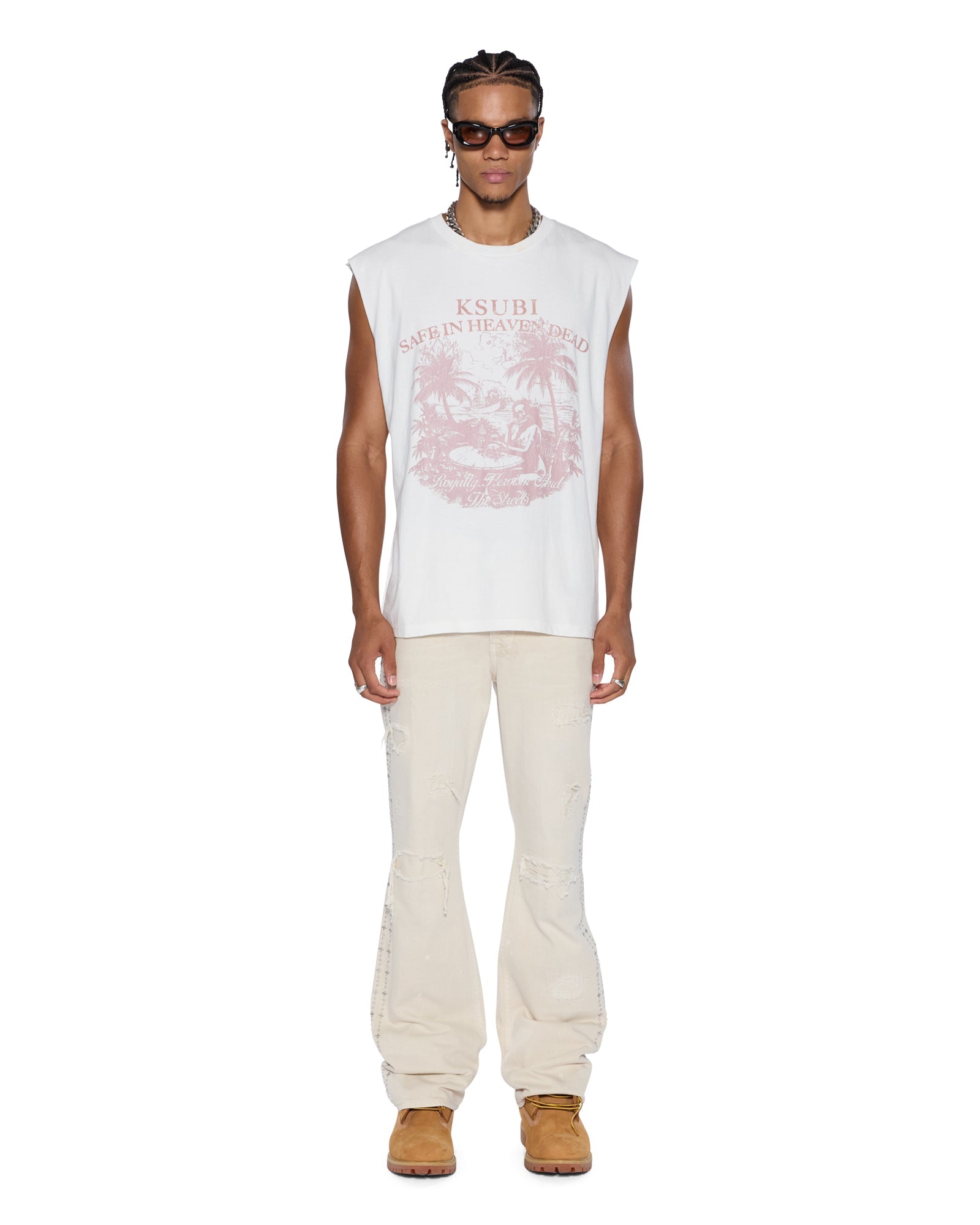 MENS  PARADISO CUT OFF TEE VINTAGE WHITE REGULAR TEES