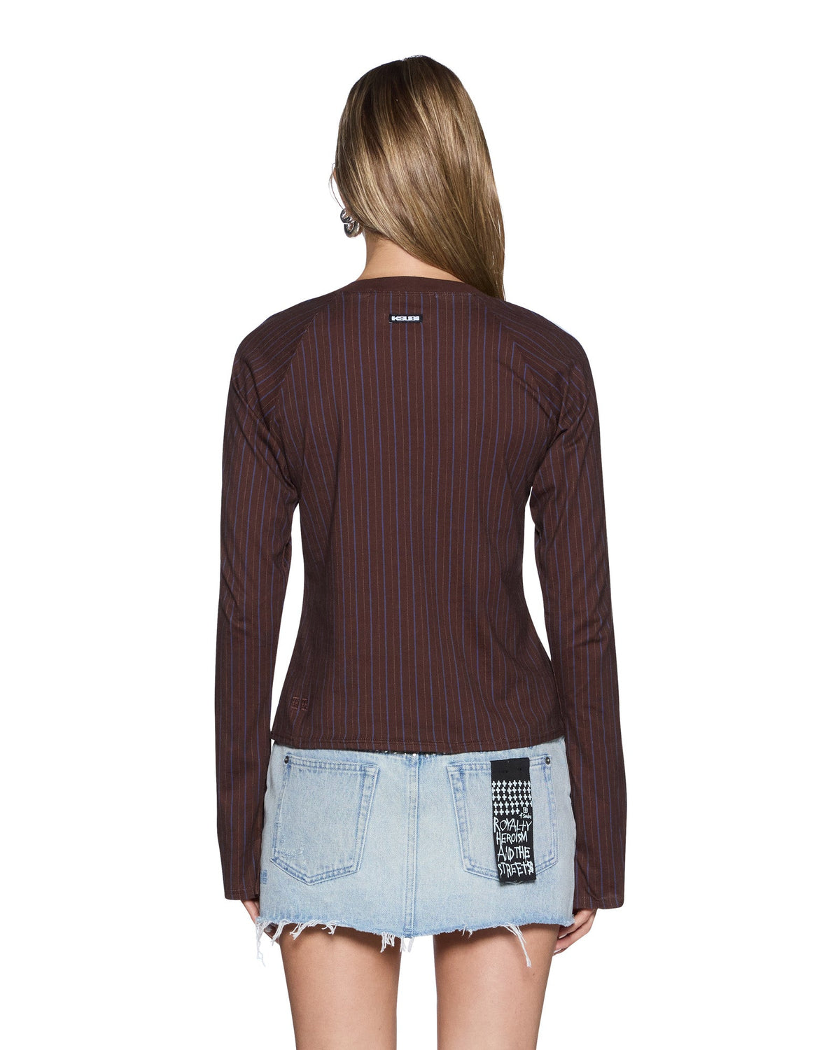 Womens Porter Ls Top Choc Pinstripe Regular Tees - Brown