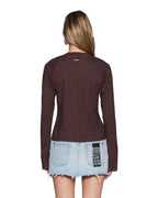 Womens Porter Ls Top Choc Pinstripe Regular Tees - Brown