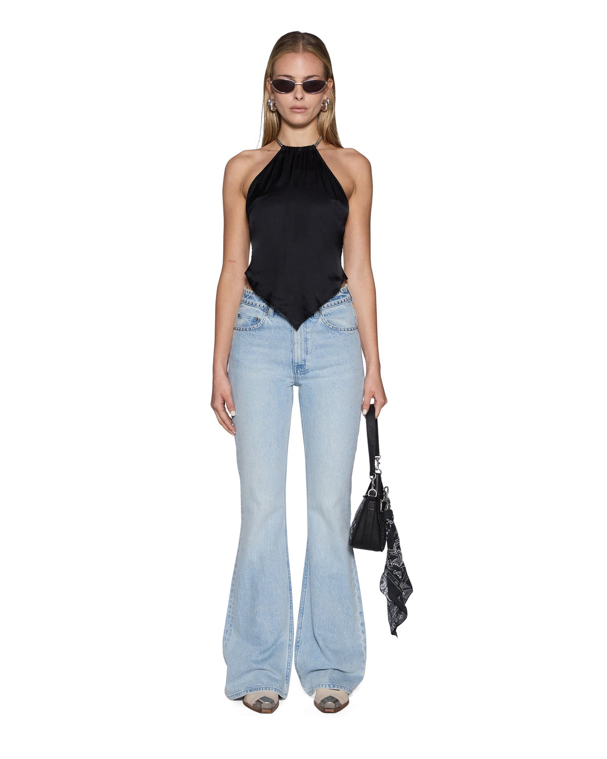 Womens Scarf Top Black Slim Fashion Tops - Black