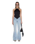 Womens Scarf Top Black Slim Fashion Tops - Black