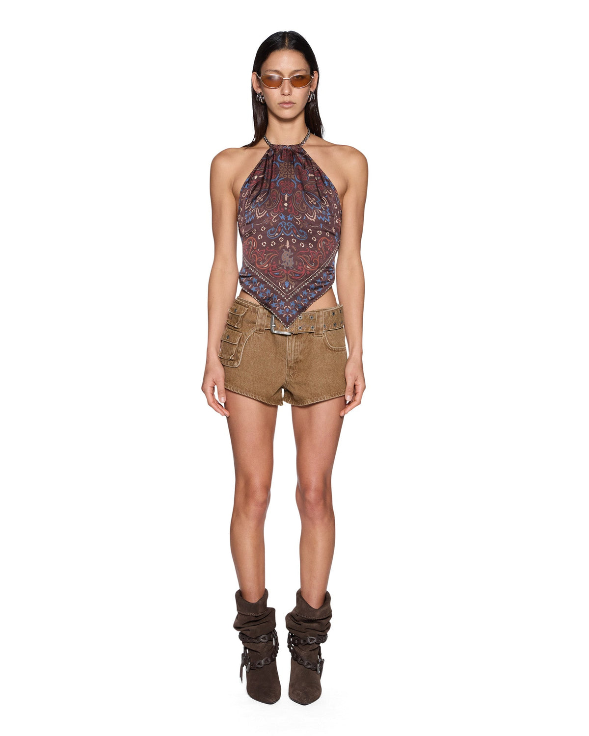 Womens Scarf Top Folk Bandana Regular Fashion Tops - Brown