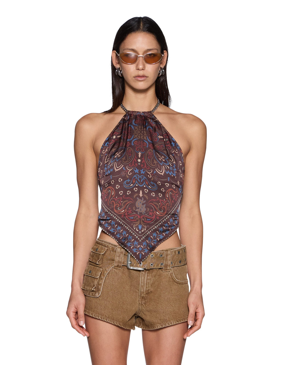 Womens Scarf Top Folk Bandana Regular Fashion Tops - Brown