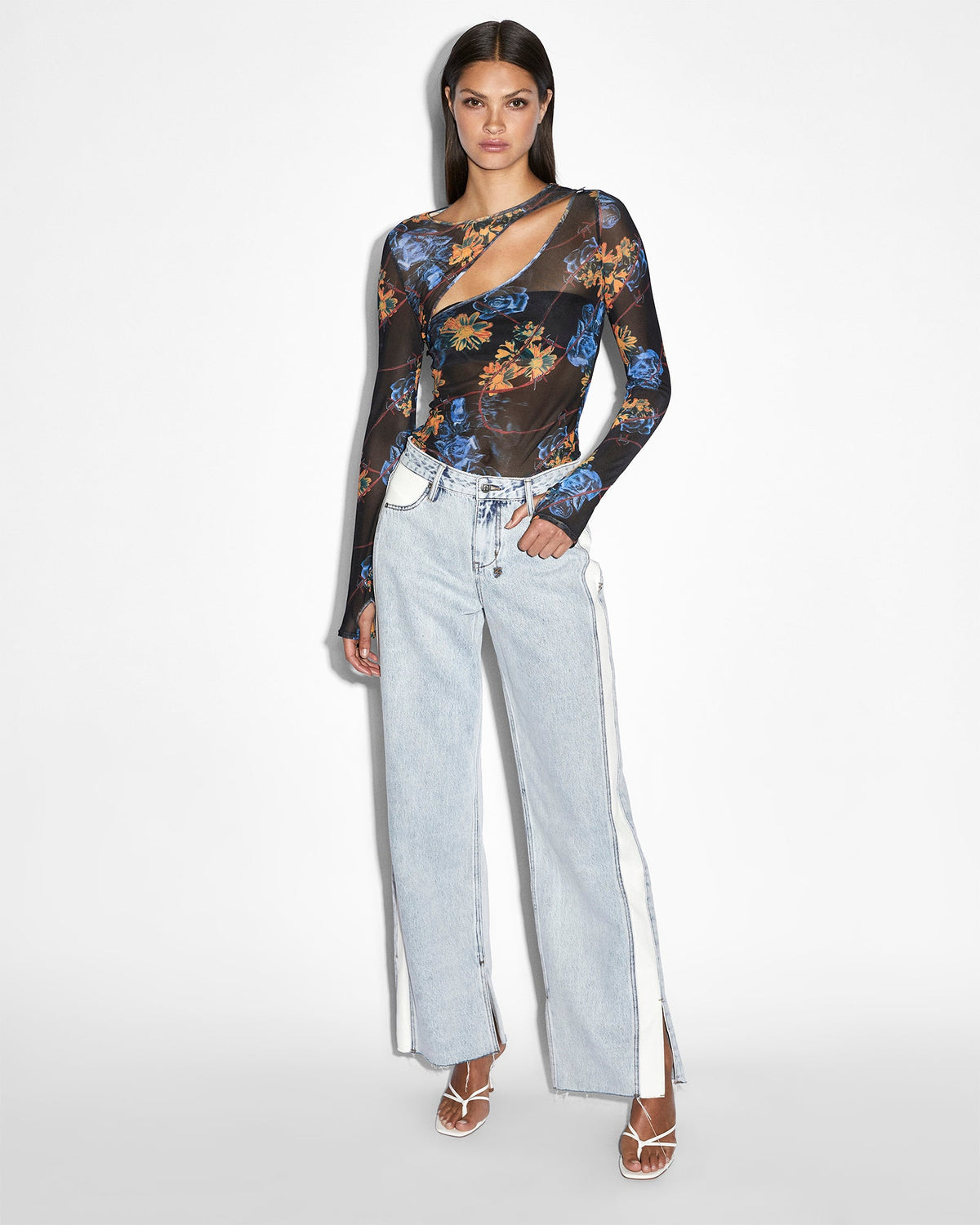Womens Transfer Ls Top Cyberflora Fitted Fashion Tops - Multi Colour