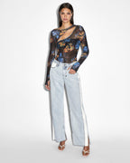 Womens Transfer Ls Top Cyberflora Fitted Fashion Tops - Multi Colour