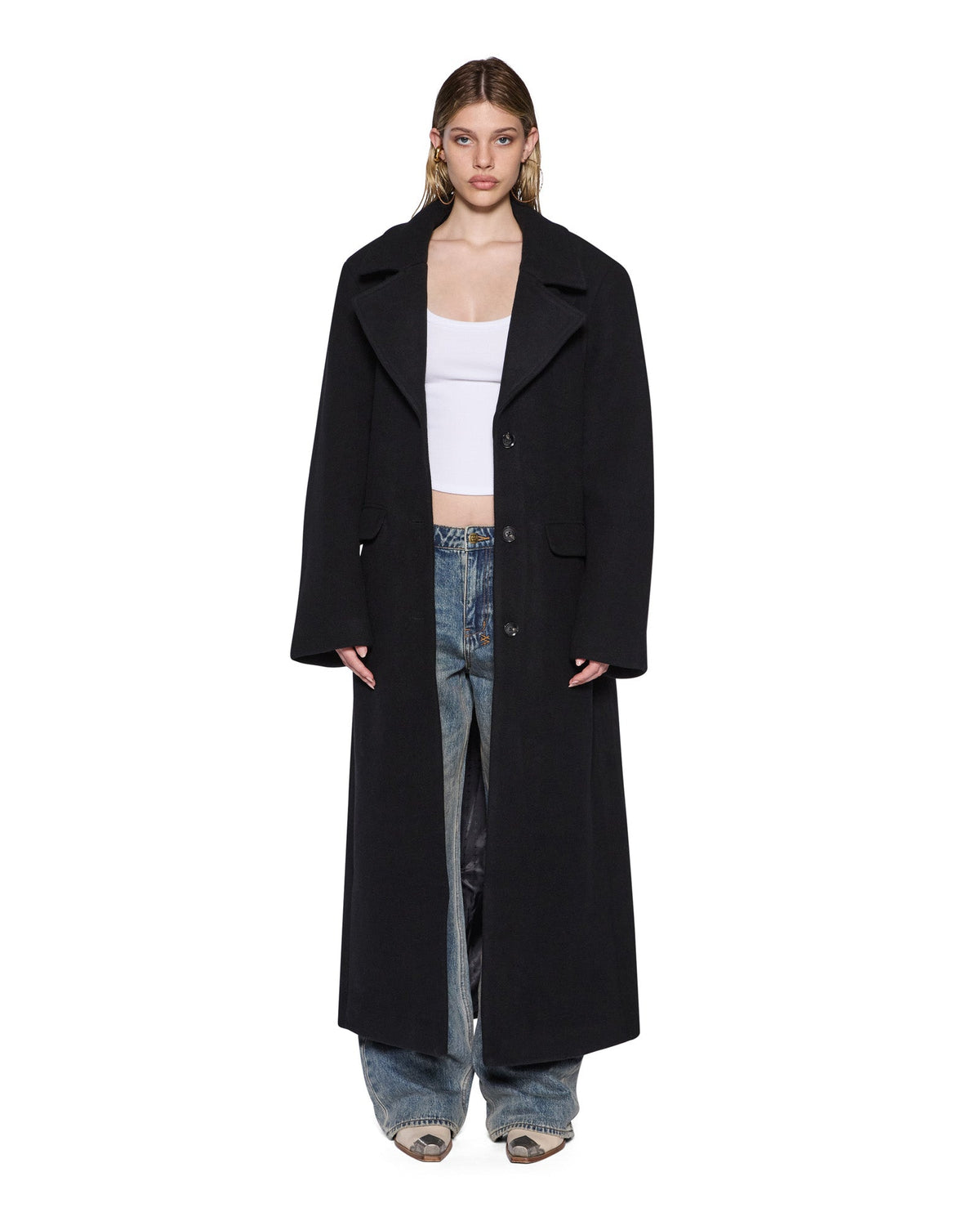 Womens Hudson Oversized Wool Coat Black Relaxed Jackets - Black