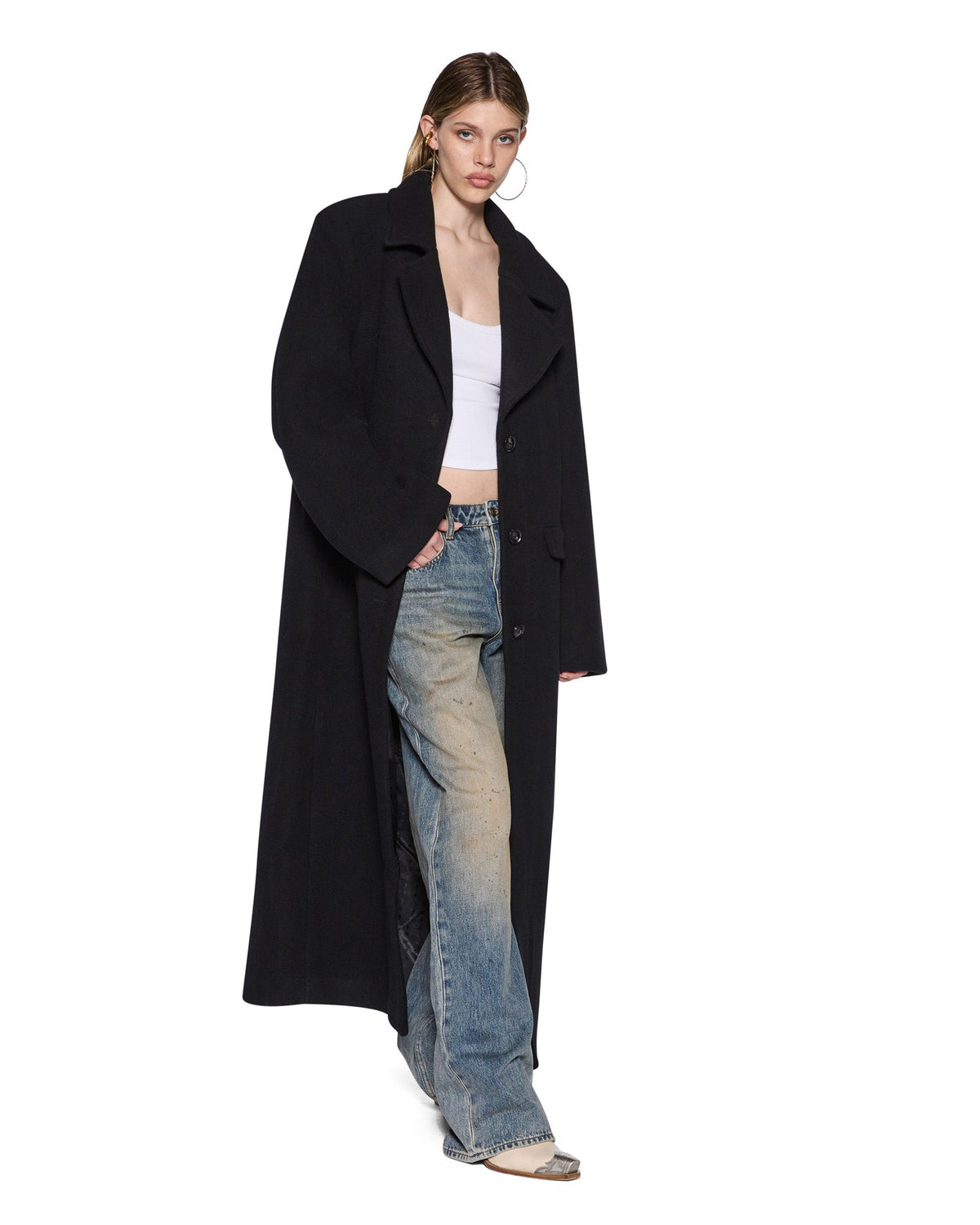 Womens Hudson Oversized Wool Coat Black Relaxed Jackets - Black