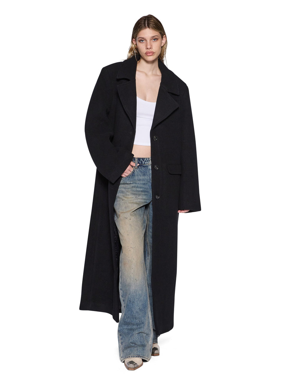 Womens Hudson Oversized Wool Coat Black Relaxed Jackets - Black
