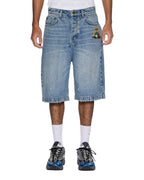 Mens Maxx Short 70's Blue Trashed Relaxed Walkshorts - Denim