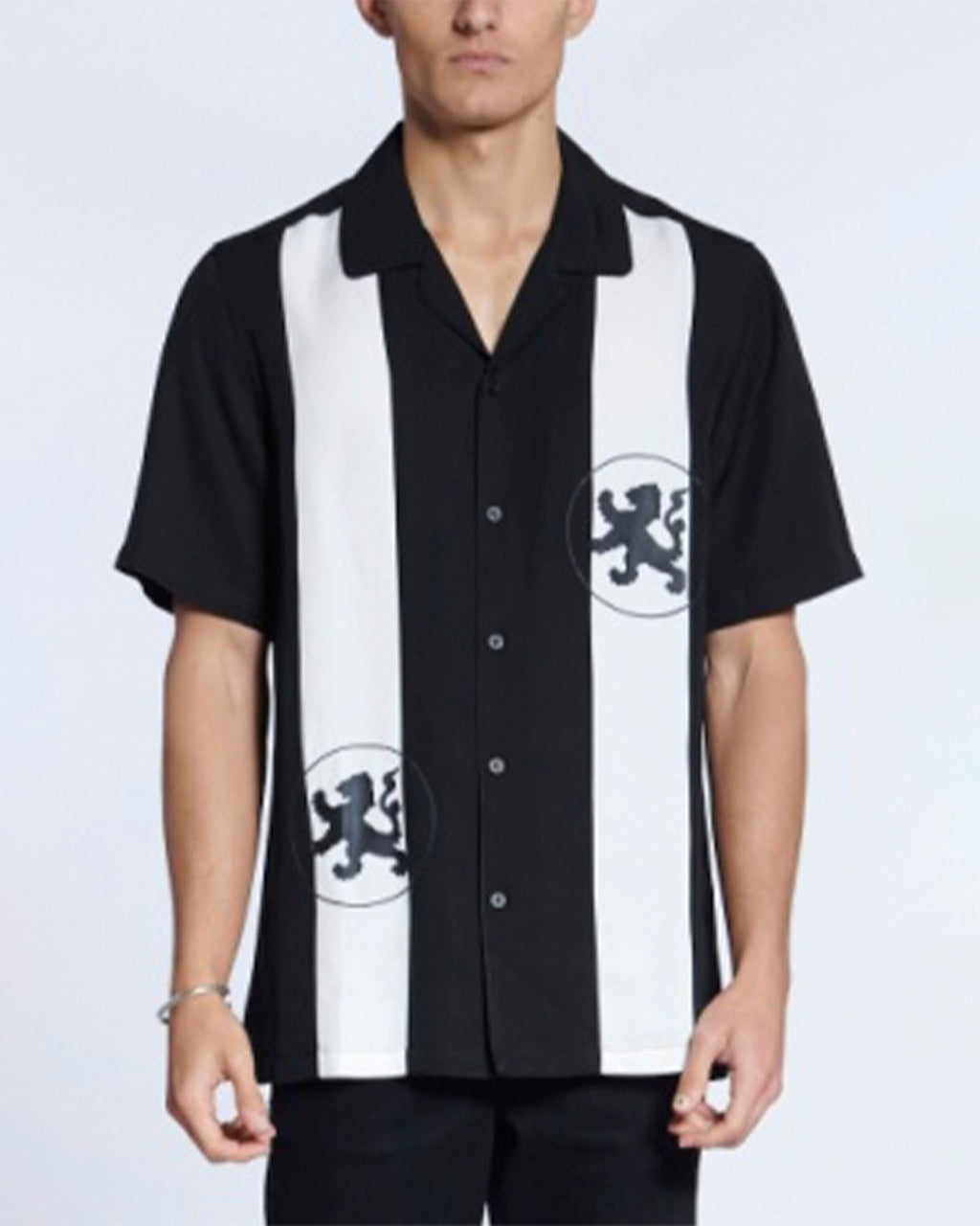 Mens Lion Resort Ss Shirt Paneled Regular Shirts - Black