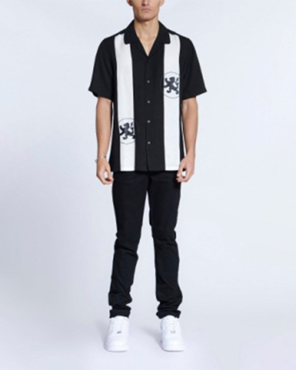 Mens Lion Resort Ss Shirt Paneled Regular Shirts - Black