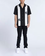 Mens Lion Resort Ss Shirt Paneled Regular Shirts - Black