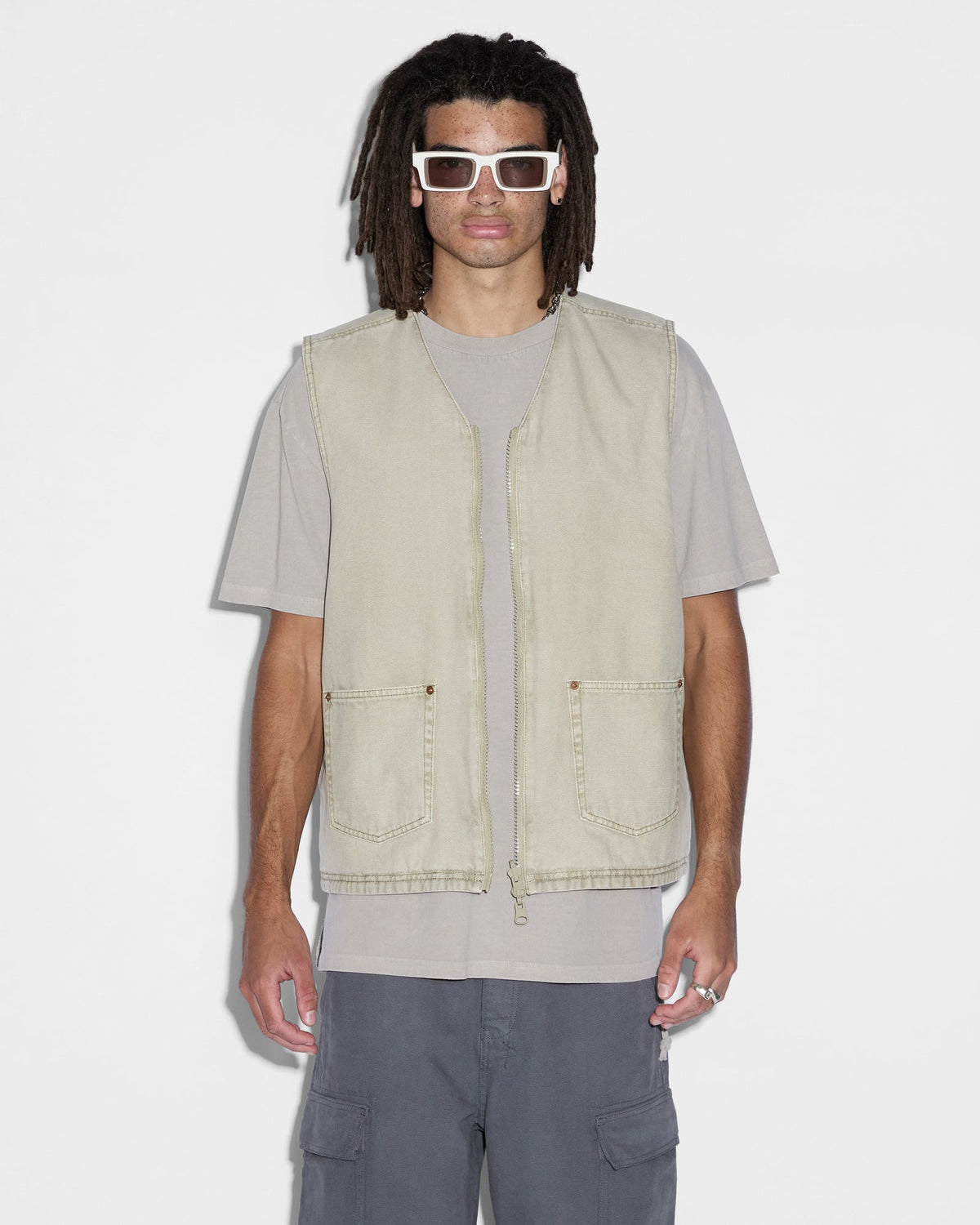 Mens Battler Vest Khaki Relaxed Vests - Khaki
