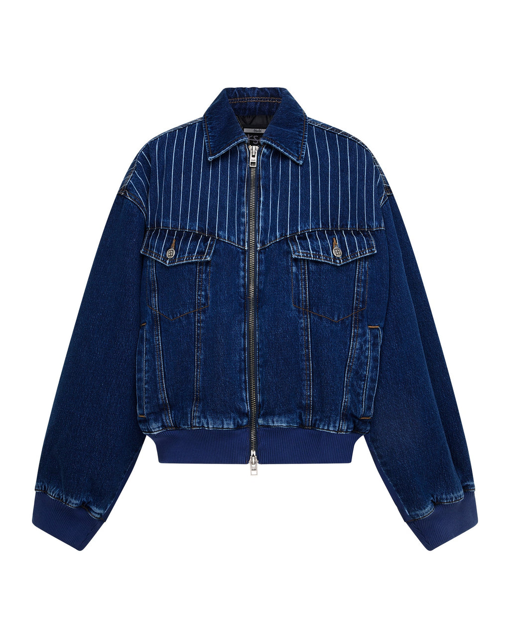 WOMENS DISTRICT BOMBER MAYFAIR BLUE SPLICED JACKETS
