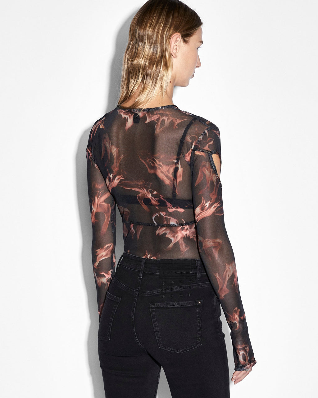 WOMENS VOID MESH LS TOP CONSUMED FASHION TOPS