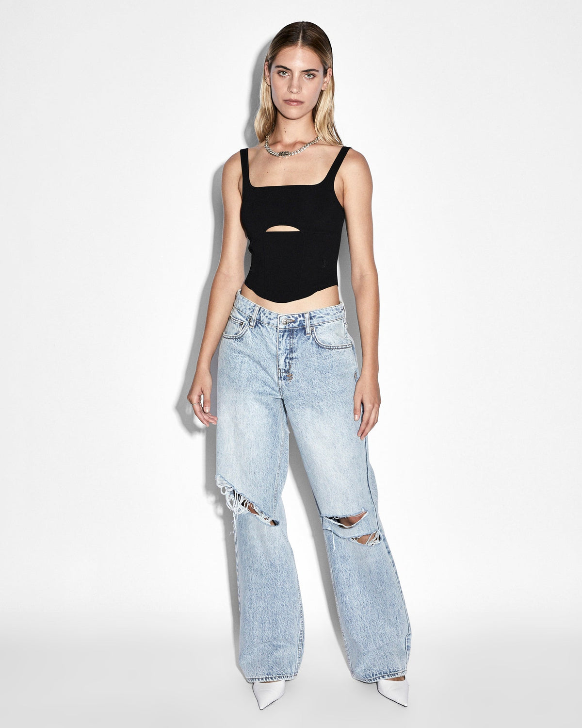WOMENS LOW RIDER KARMA TRASHED DENIM JEANS