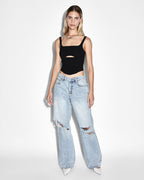 WOMENS LOW RIDER KARMA TRASHED DENIM JEANS