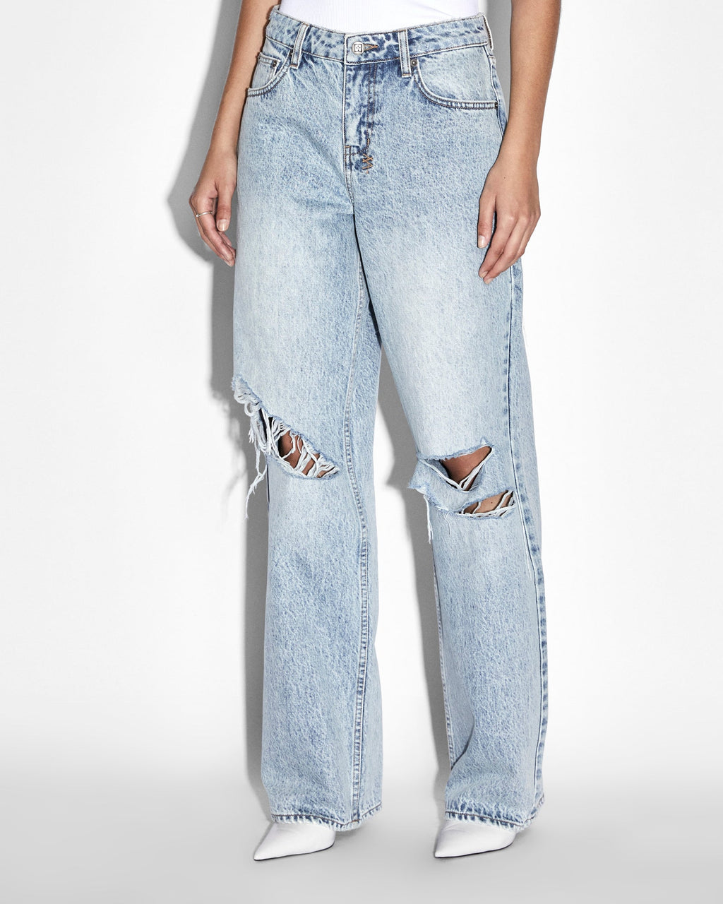 WOMENS LOW RIDER KARMA TRASHED DENIM JEANS