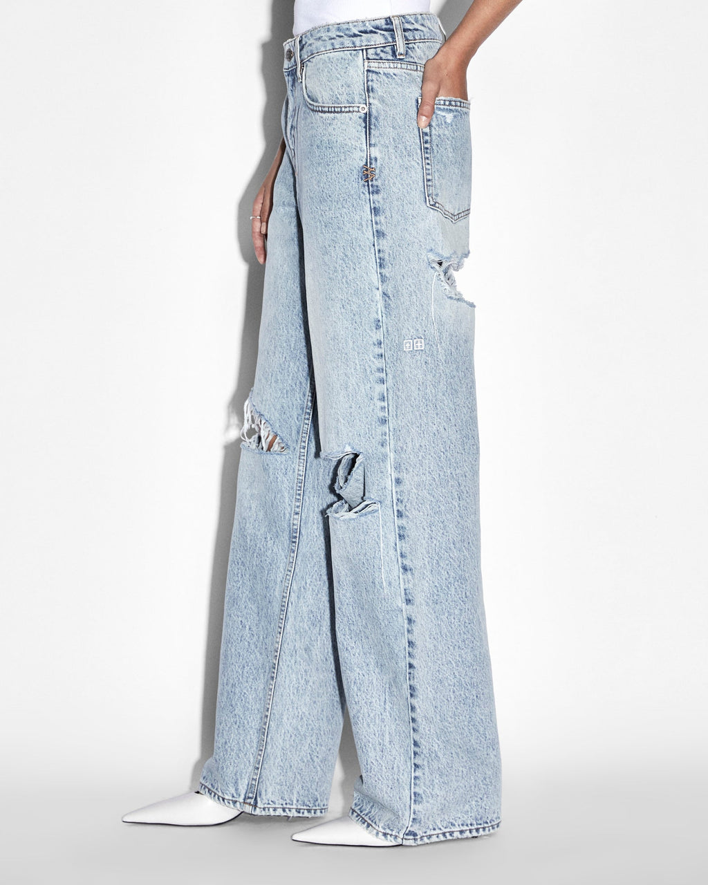 WOMENS LOW RIDER KARMA TRASHED DENIM JEANS