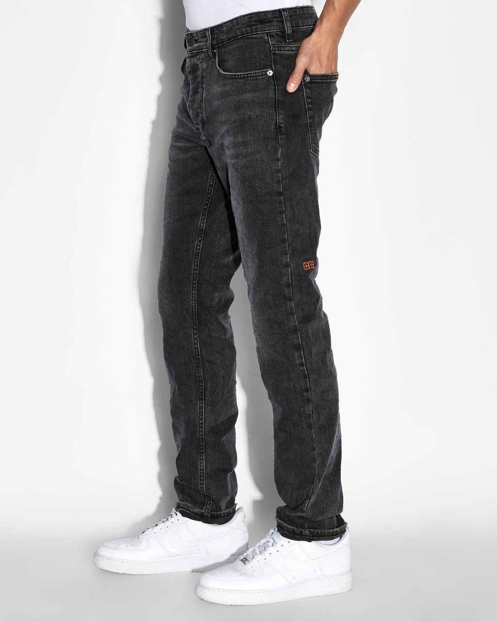 Mens Hazlow Orange Straight Denim Jeans - Black