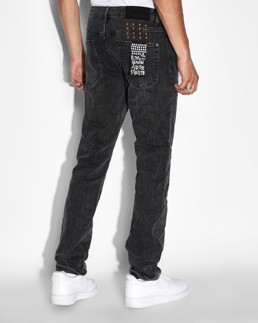 Mens Hazlow Orange Straight Denim Jeans - Black