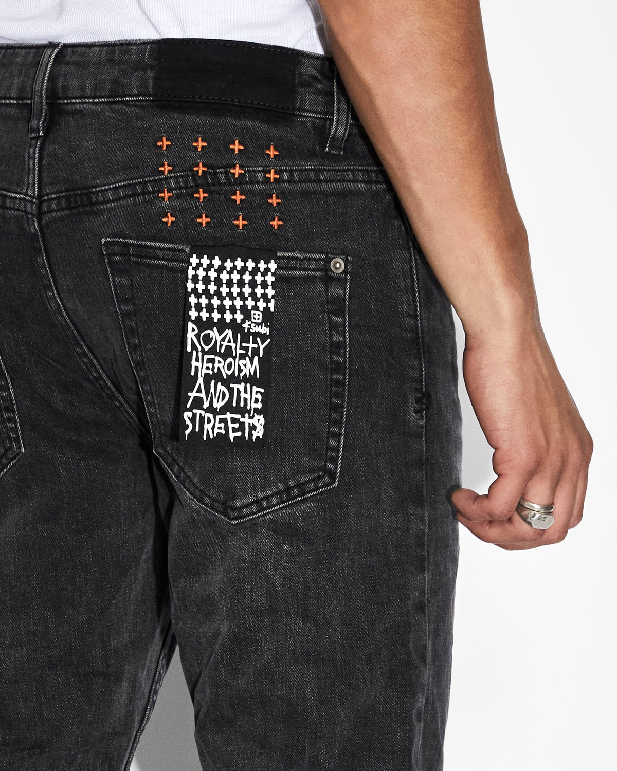 Mens Hazlow Orange Straight Denim Jeans - Black