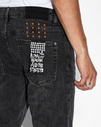 Mens Hazlow Orange Straight Denim Jeans - Black