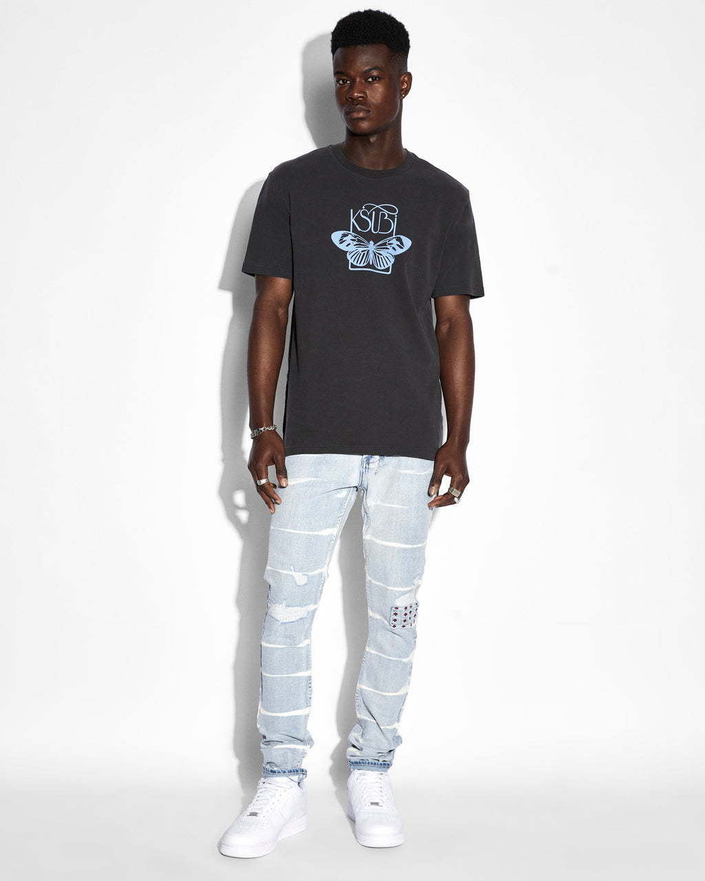 Mens Butterfly Kash Ss Tee Faded Black Regular Tees - Black