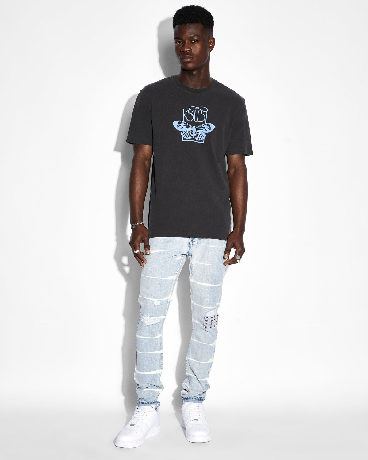 Mens Butterfly Kash Ss Tee Faded Black Regular Tees - Black