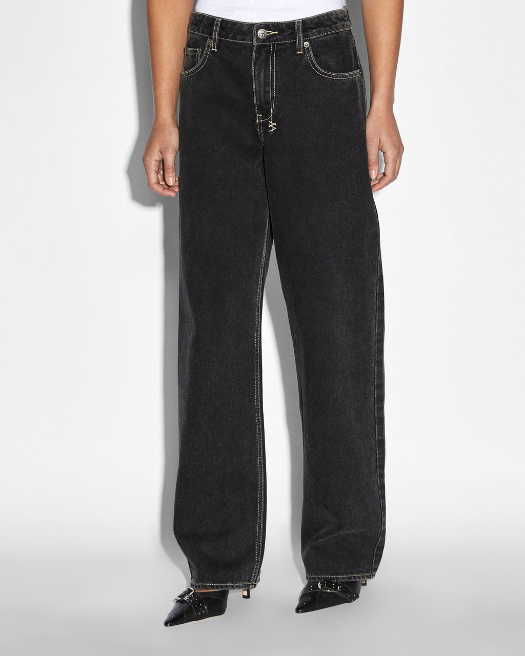 WOMENS LOW RIDER GHOSTED DENIM JEANS