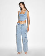 Womens Obscura Bustier Authentik Fitted Fashion Tops - Denim