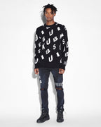 MENS LETTERS KNIT CREW BLACK KNITWEAR