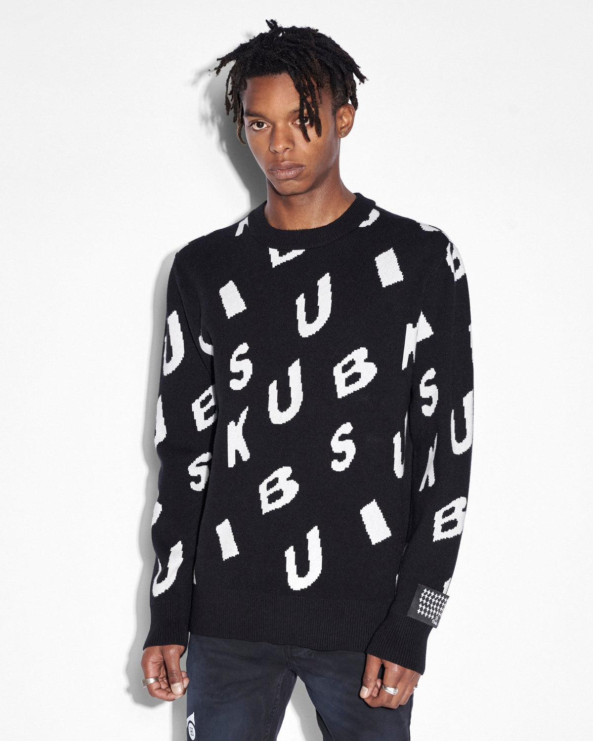 MENS LETTERS KNIT CREW BLACK KNITWEAR