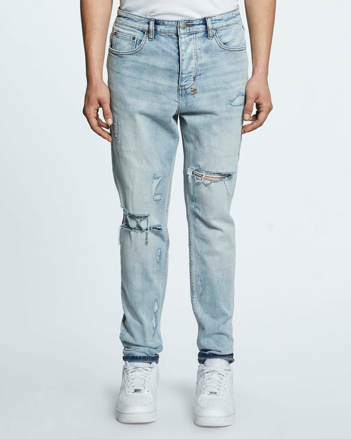Mens Wolfgang Ghosted Tapered Denim Jeans - Denim