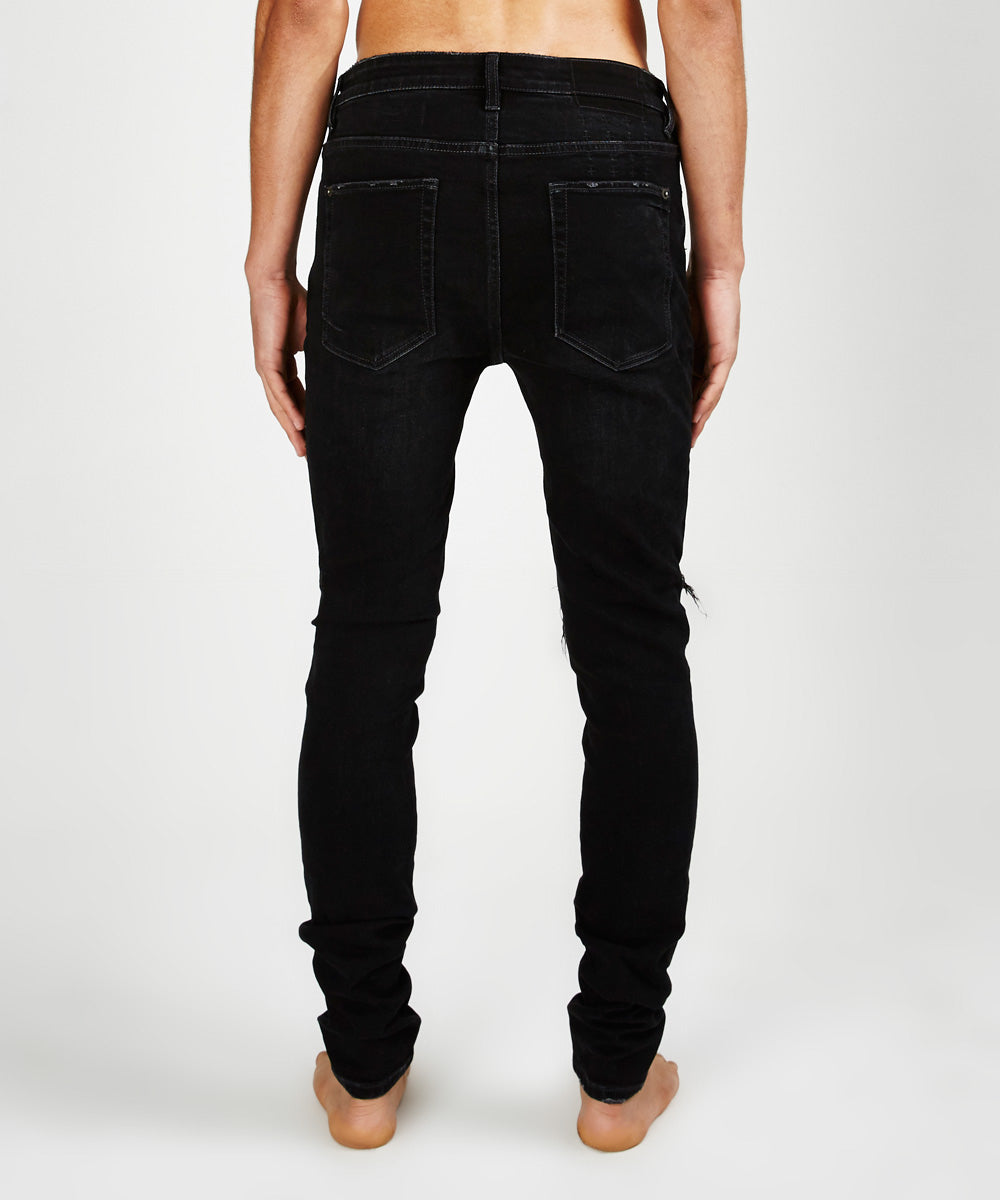 Mens Van Winkle Trashed Noir Skinny Denim Jeans - Black