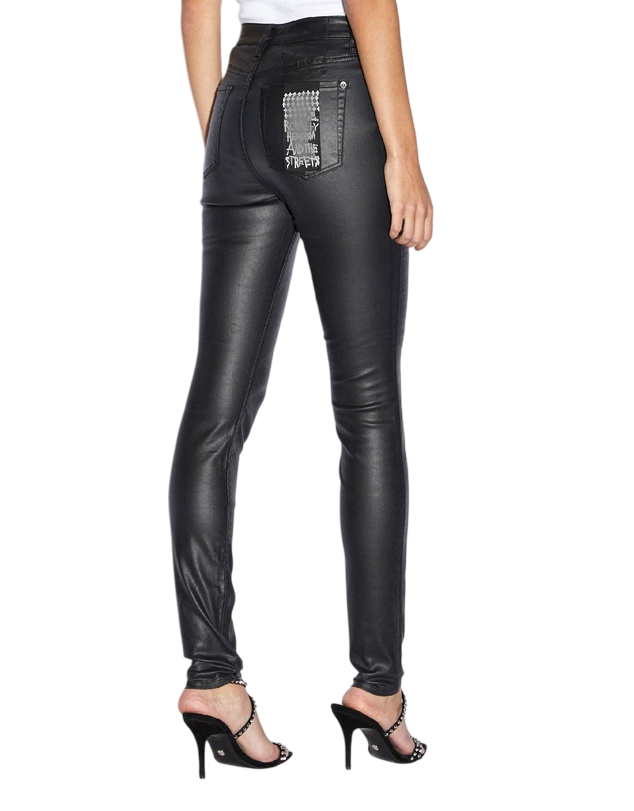 WOMENS SPRAY ON XTRA JET BLACK WAX DENIM JEANS