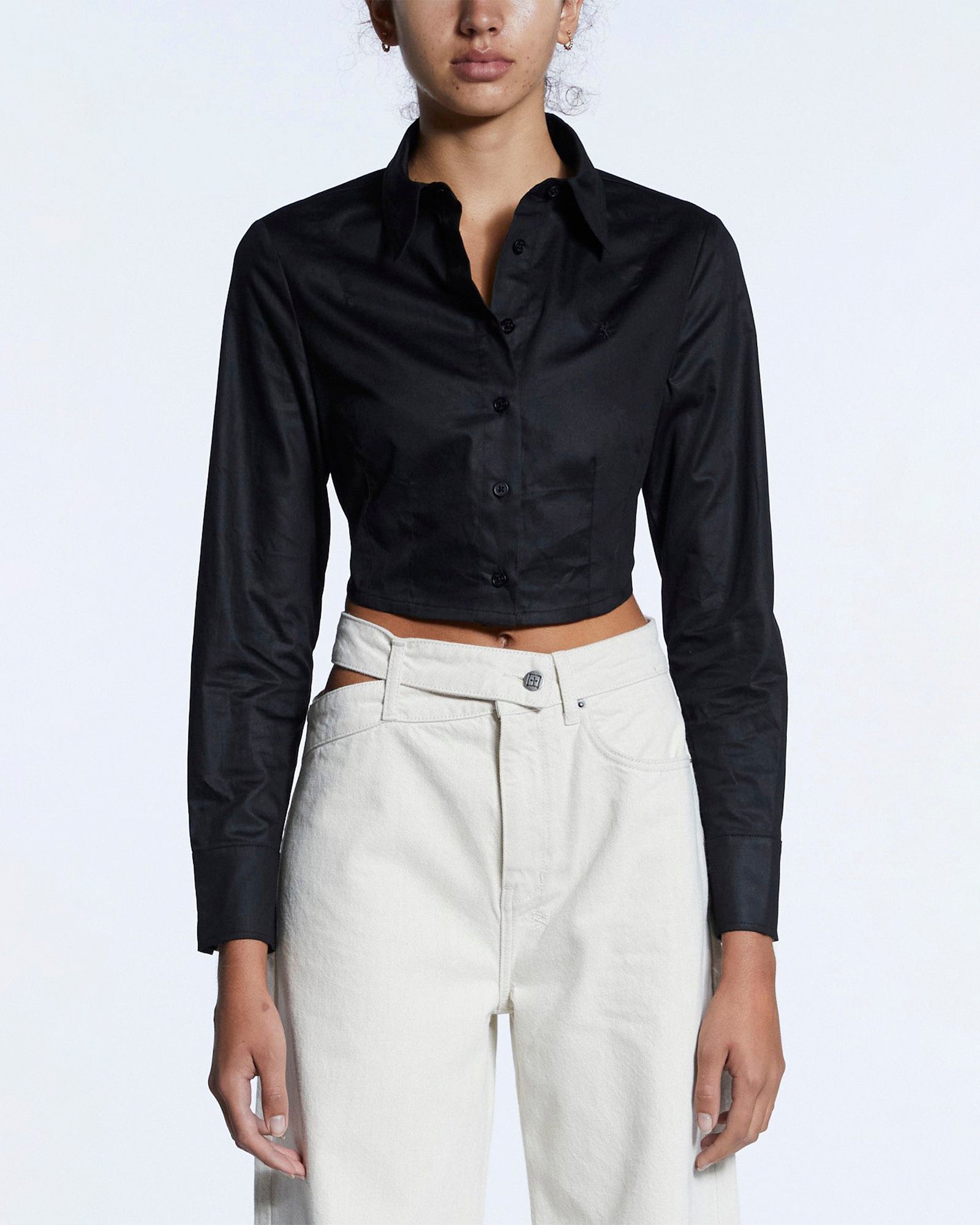 TUCKED CROP SHIRT BLACK