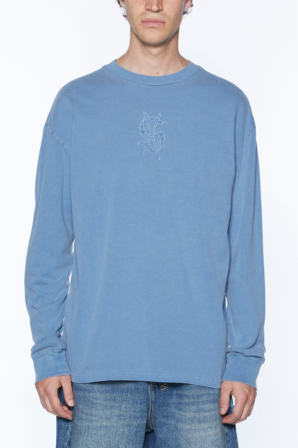Mens Stitch Up Biggie Ls Tee Marine Oversized Tees - Blue
